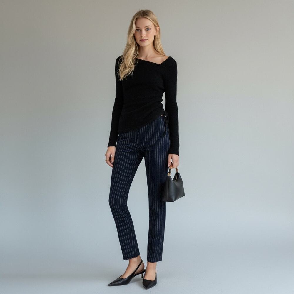 Theory NWT womens 6 Navy & white Traceable Wool pinstriped Cropped Pants​